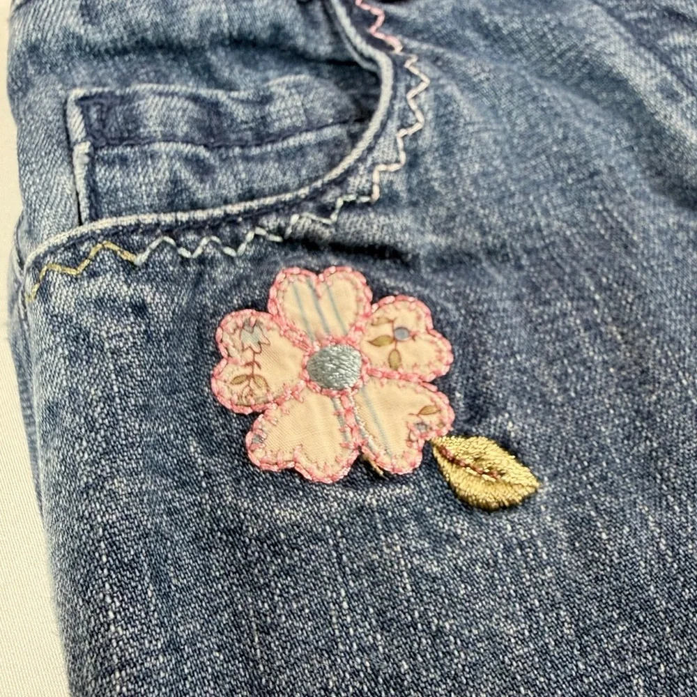 VINTAGE‎ GYMBOREE Girls 2003 Floral Embroidered Denim Jeans 18-24 M Cottagecore